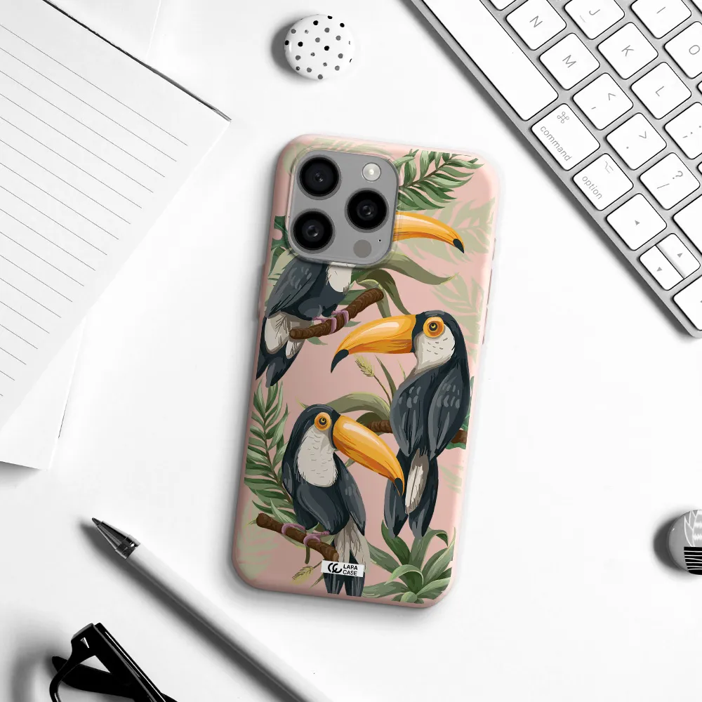 Tropical Bird Apple Iphone 15 Pro max Silicone pastel pink Case