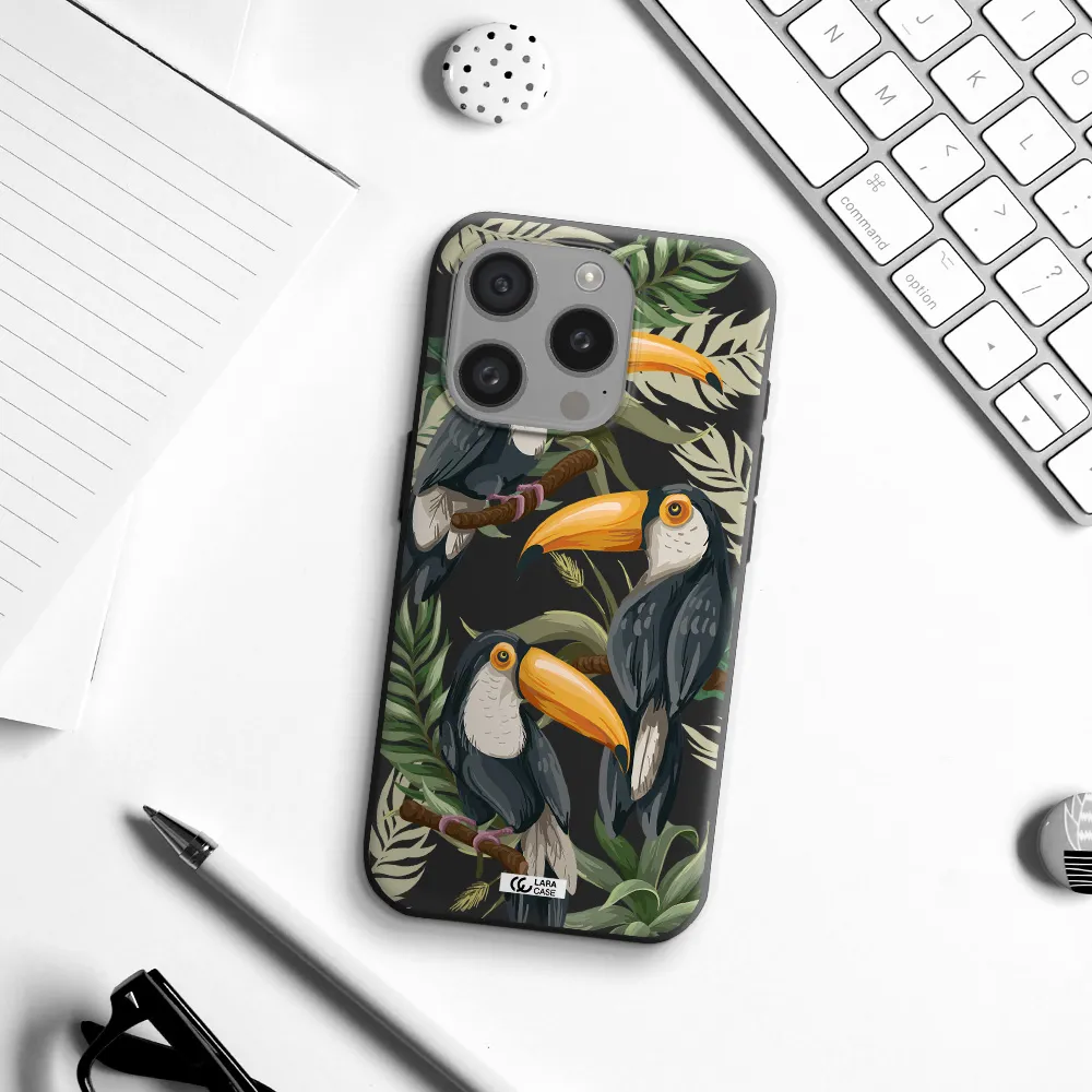 Tropical Bird Apple Iphone 15 Pro Silicone Black Case