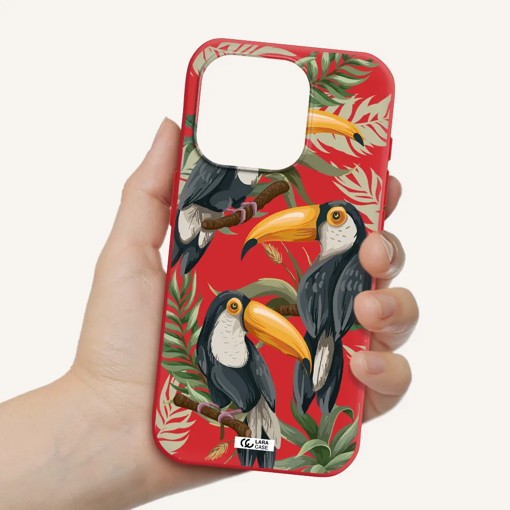Tropical Bird Apple Iphone 15 Pro Silicone Imperial Red Case