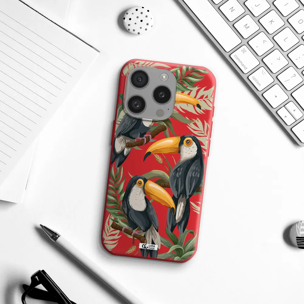 Tropical Bird Apple Iphone 15 Pro Silicone Imperial Red Case