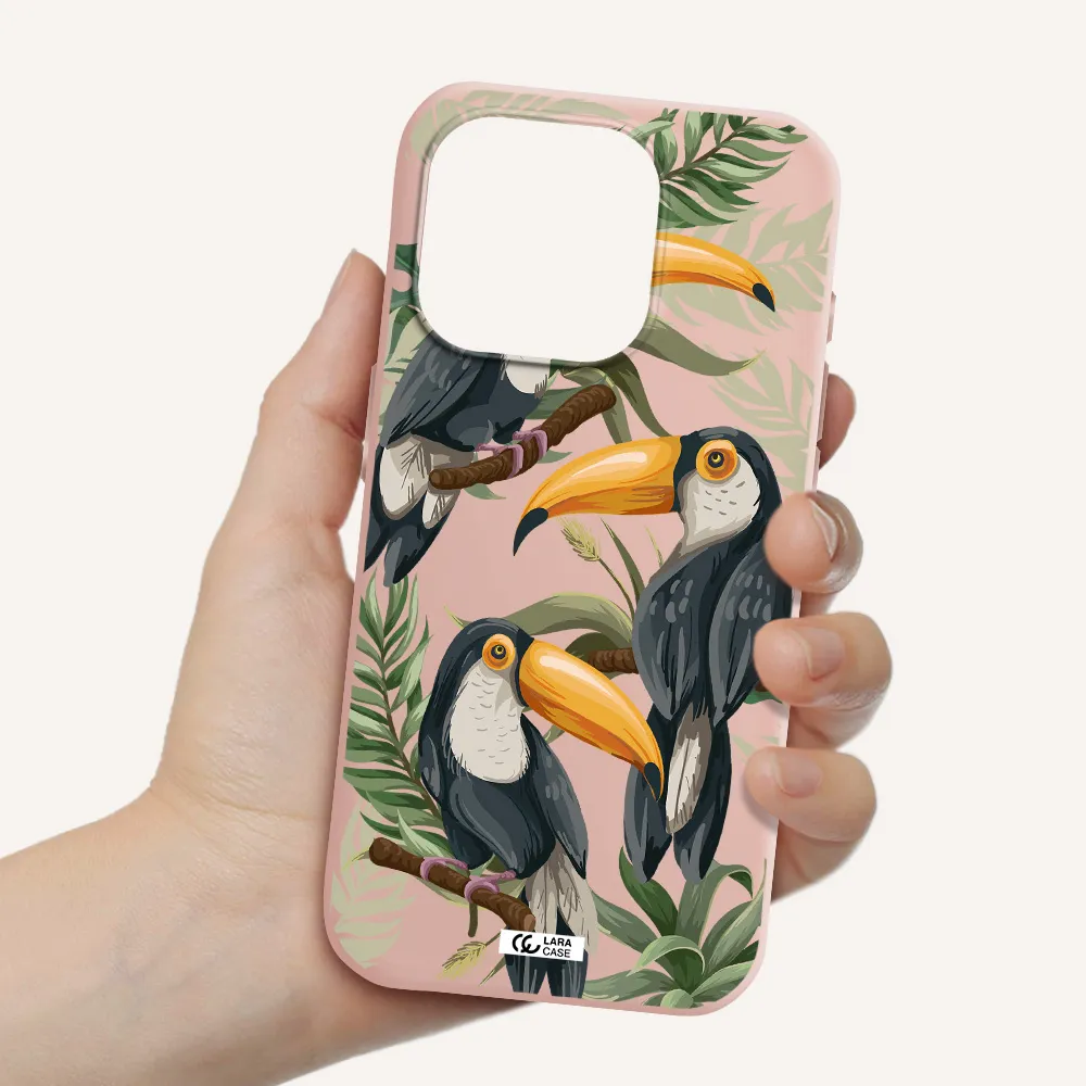 Tropical Bird Apple Iphone 15 Pro Silicone Pastel Pink Case