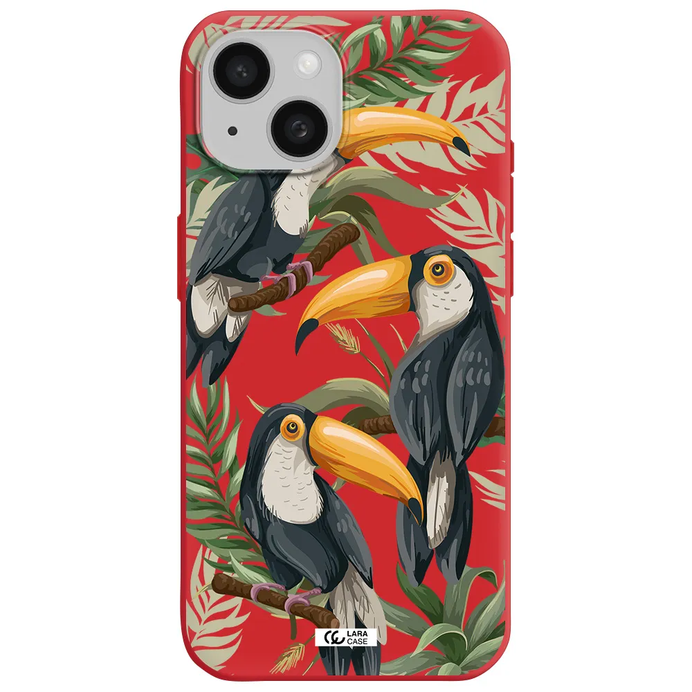 Tropical Bird Apple Iphone 15 Silicone Imperial Red Case