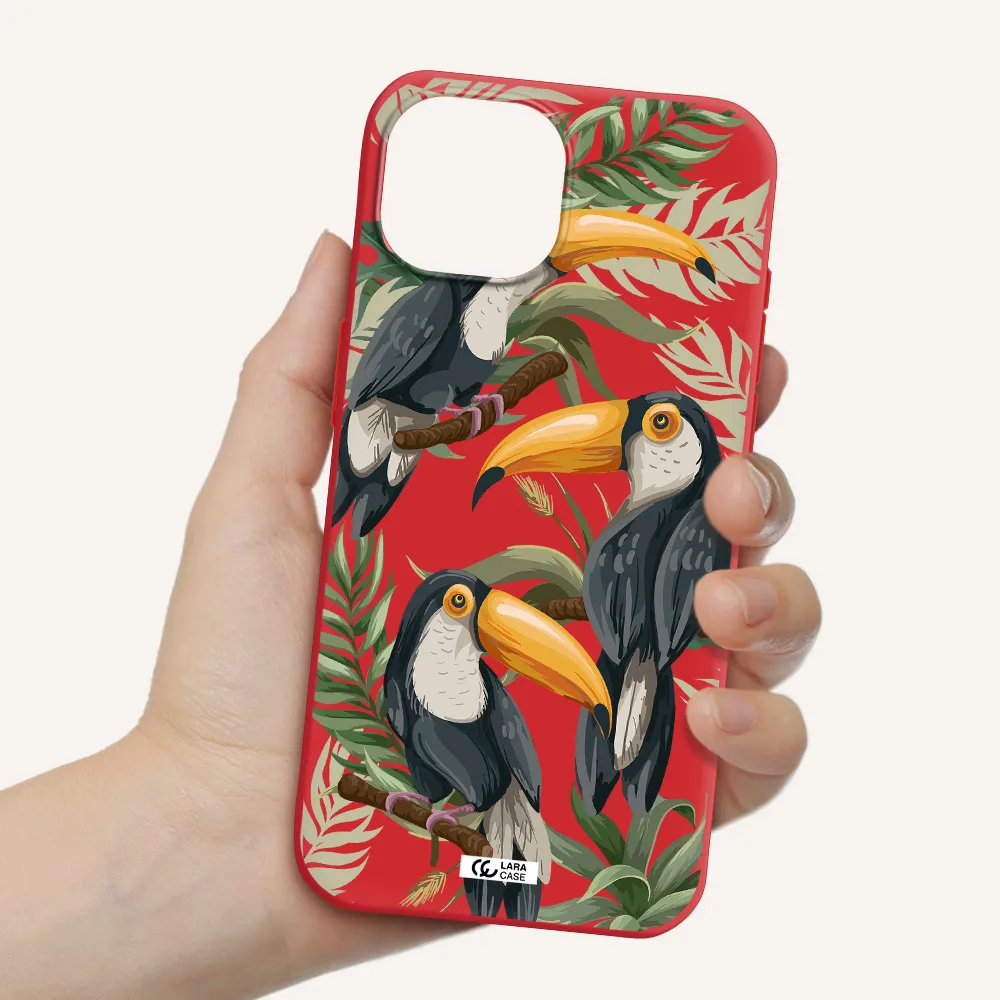 Tropical Bird Apple Iphone 15 Silicone Imperial Red Case