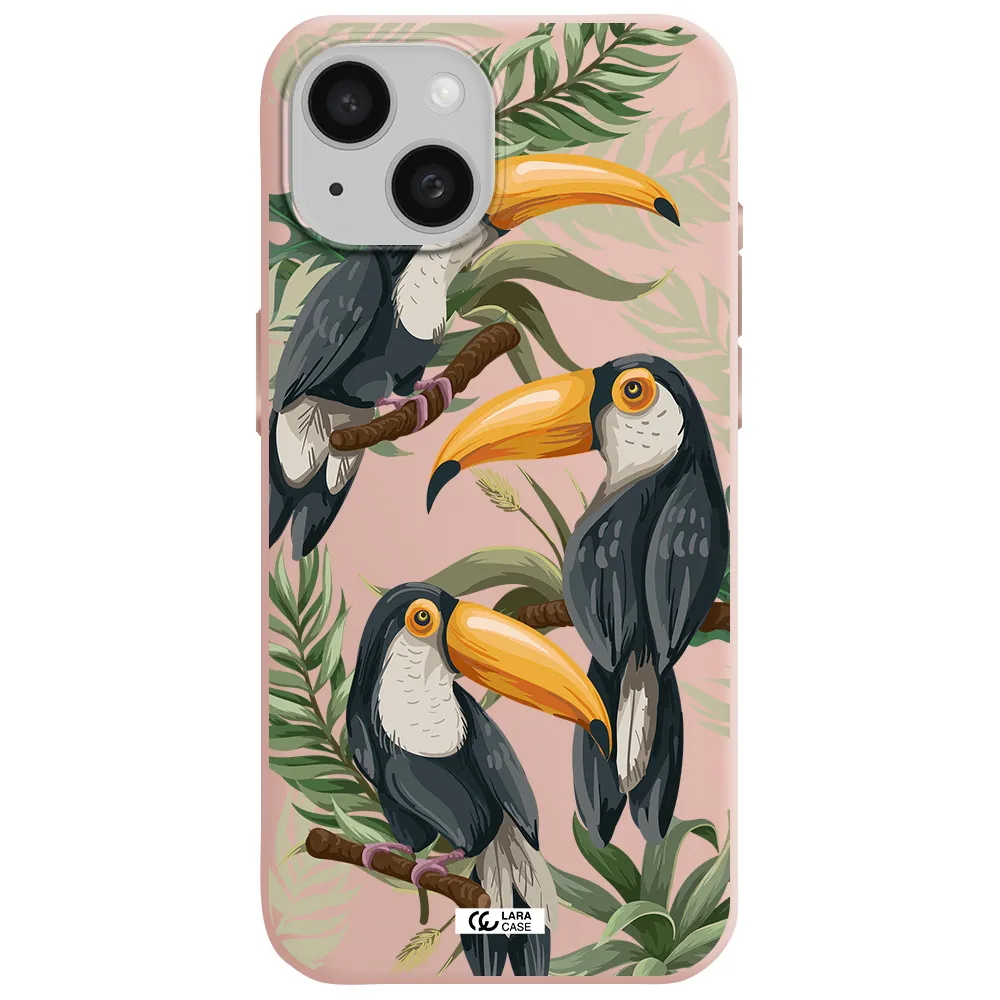 Tropical Bird Apple Iphone 15 Silicone Pastel Pink Case