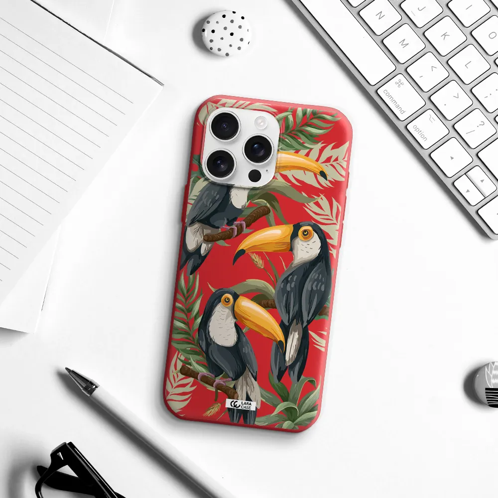 Tropical Bird Apple Iphone 16 Pro Max Silicone Imperial Red Case