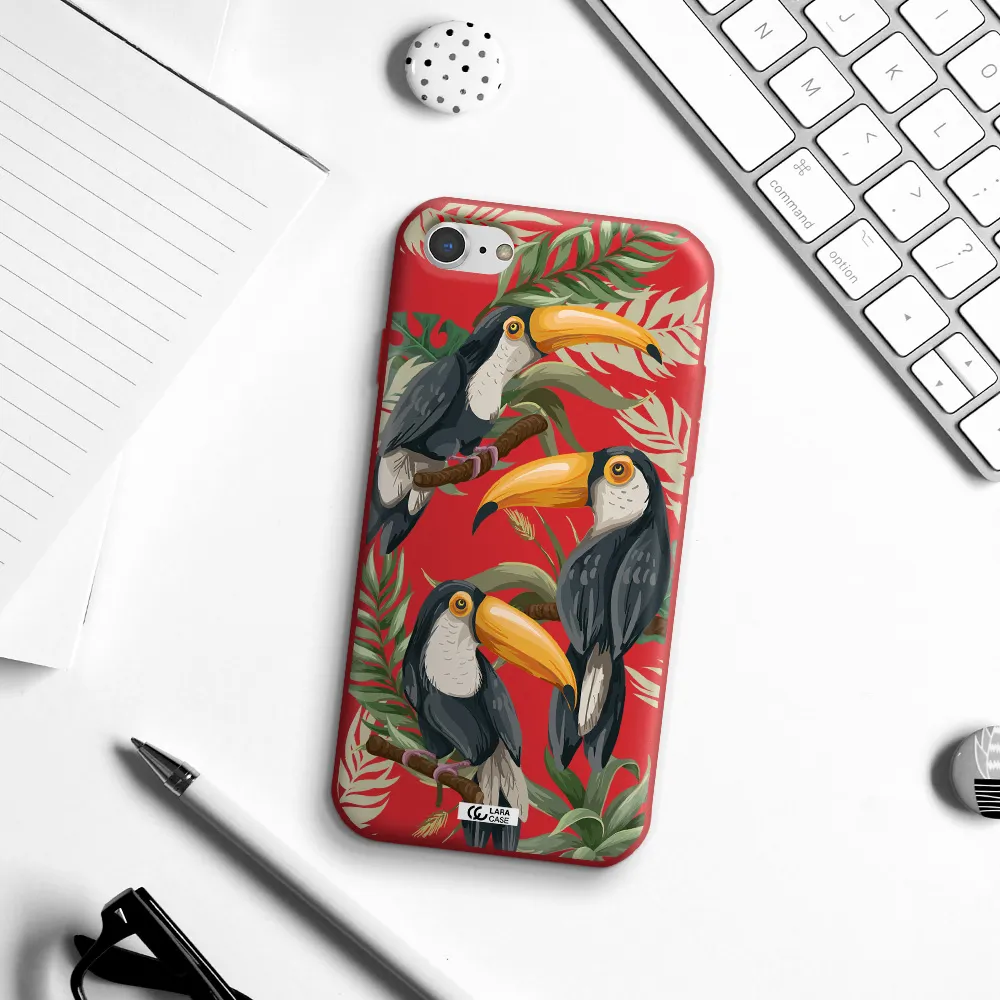 Tropical Bird Apple iPhone 7 Silicone Imperial Red Case