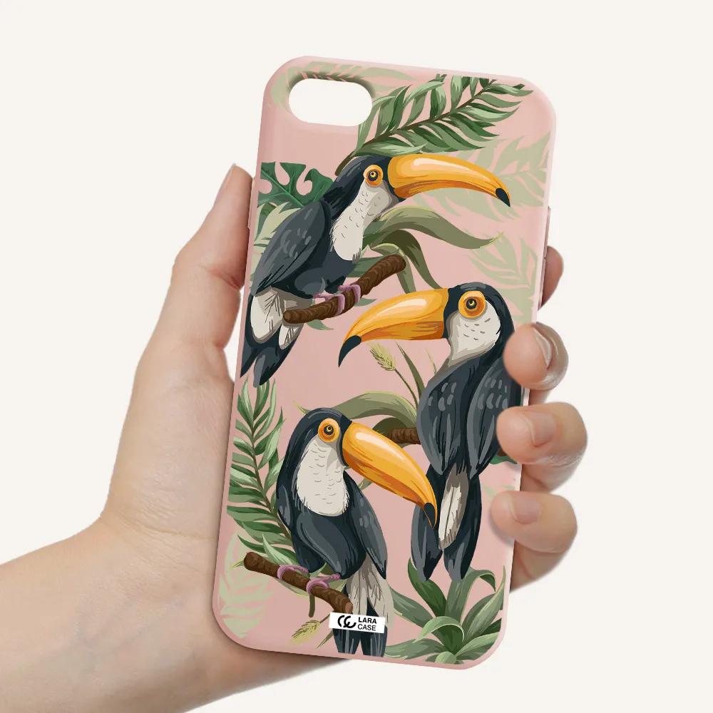Tropical Bird Apple iPhone 7 Silicone pastel pink Case