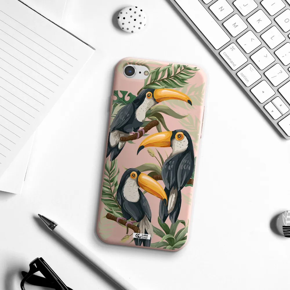 Tropical Bird Apple iPhone 7 Silicone pastel pink Case