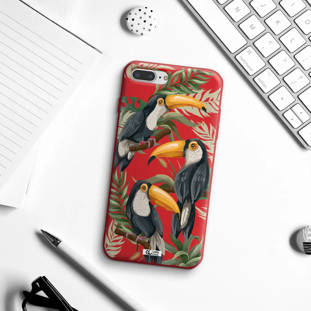Tropical Bird Apple iPhone 8 plus Silicone Imperial Red Case