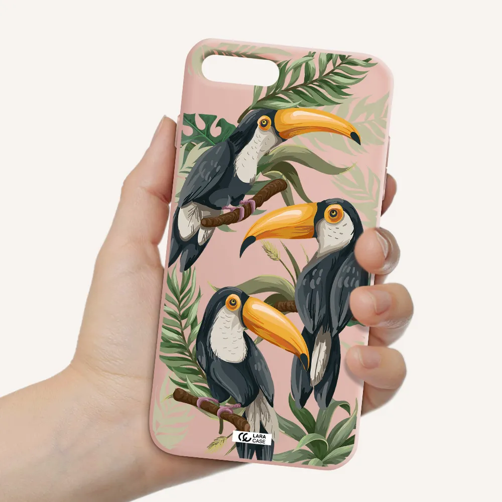 Tropical Bird Apple iPhone 8 plus Silicone pastel pink Case