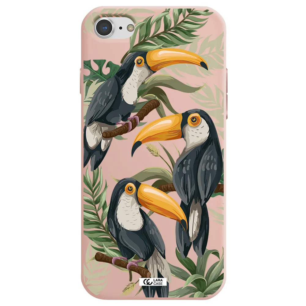 Tropical Bird Apple iPhone 8 Silicone pastel pink Case