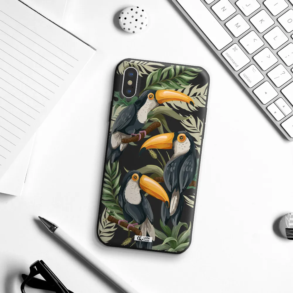 Tropical Bird Apple iPhone X Silicone black Case