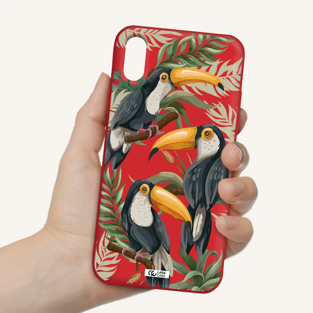Tropical Bird Apple iPhone X Silicone Imperial Red Case
