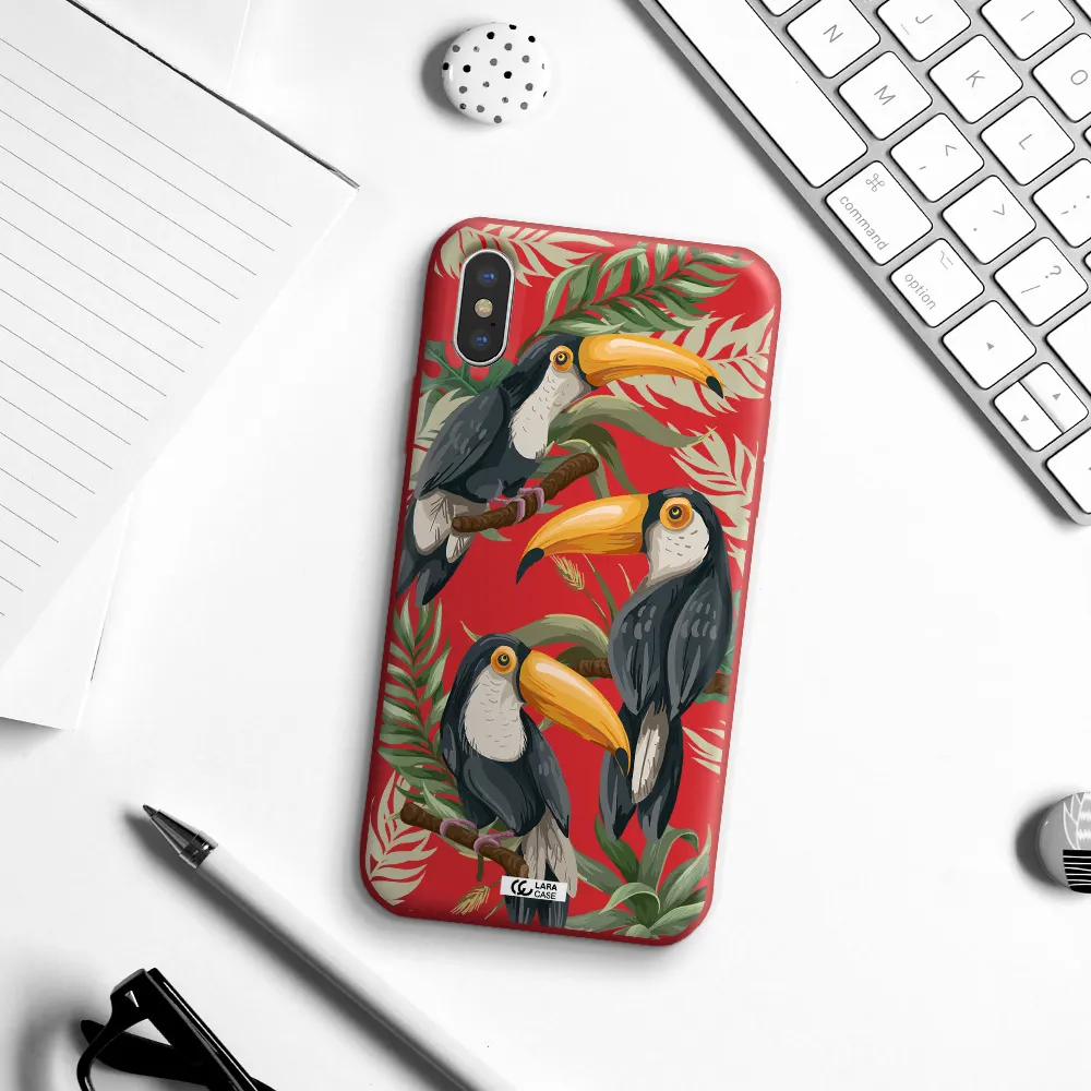 Tropical Bird Apple iPhone X Silicone Imperial Red Case