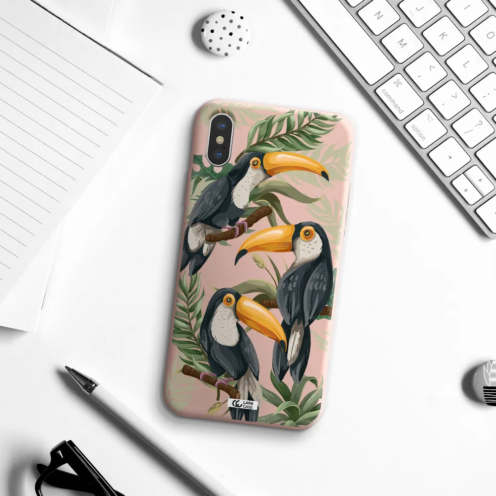 Tropical Bird Apple iPhone X Silicone pastel pink Case