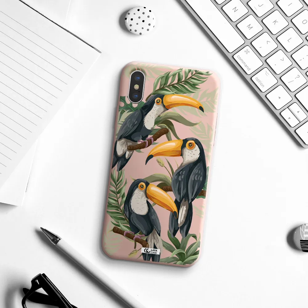 Tropical Bird Apple iPhone XS Silicone pastel pink Case