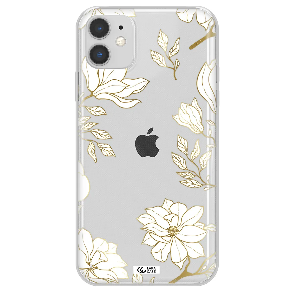 Golden And White Flower Apple iPhone 11 Clear TPU Case