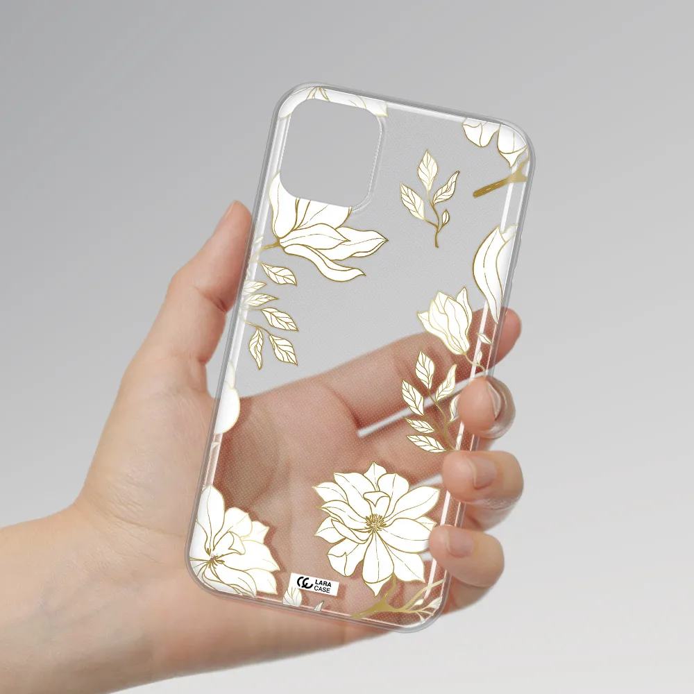Golden And White Flower Apple iPhone 11 Clear TPU Case