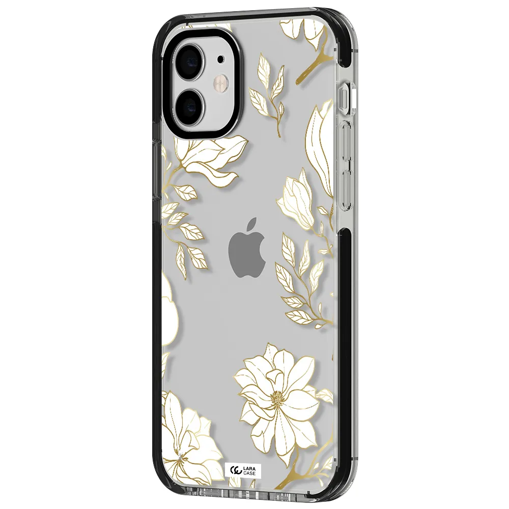 Golden And White Flower Apple iPhone 11 impact black border Case