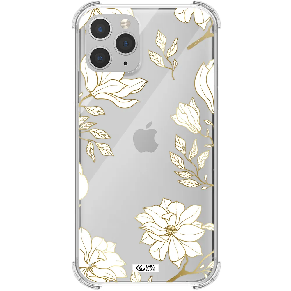 Golden And White Flower Apple iPhone 11 pro Clear PC Case