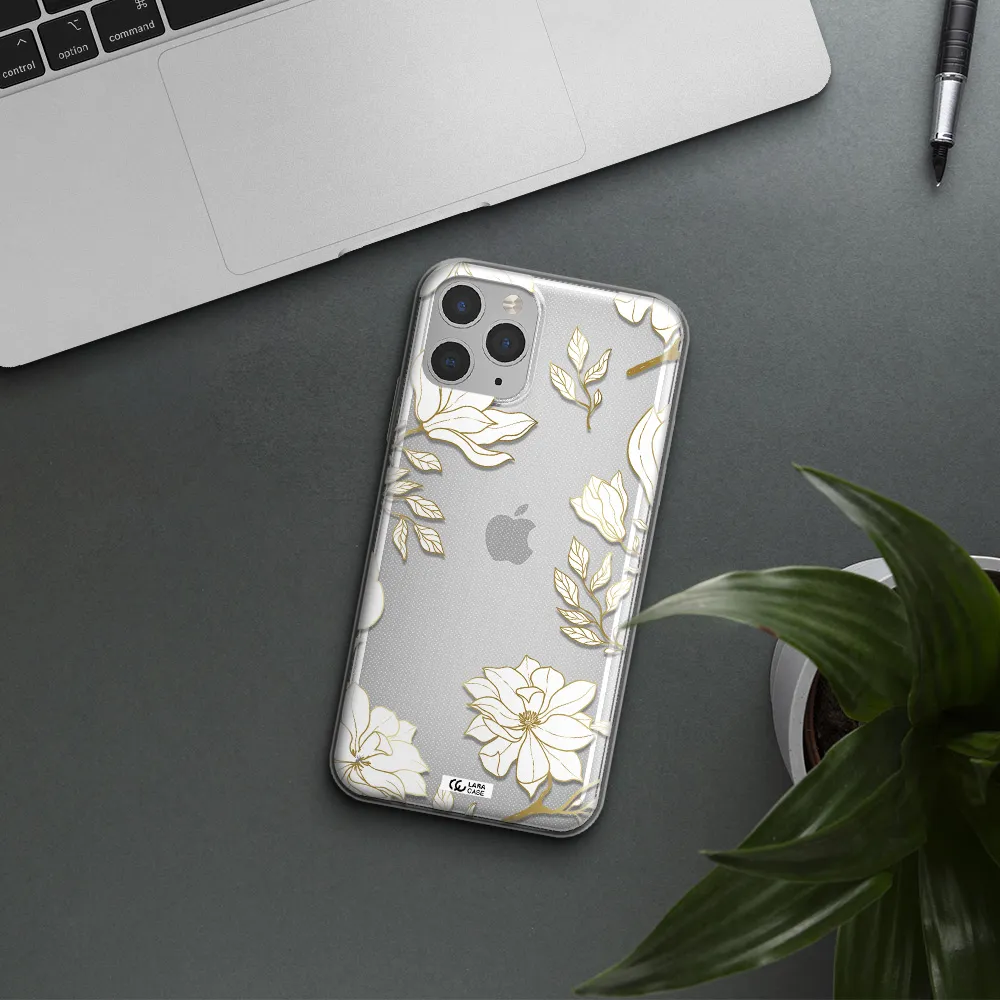 Golden And White Flower Apple iPhone 11 pro Clear TPU Case
