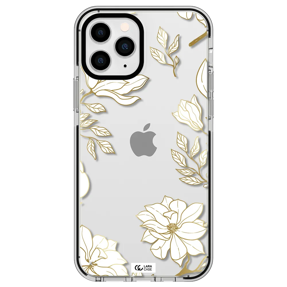 Golden And White Flower Apple iPhone 11 pro impact black border Case