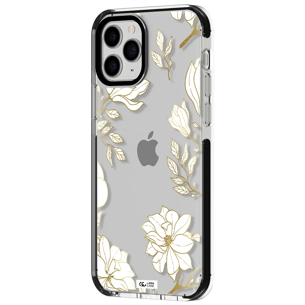 Golden And White Flower Apple iPhone 11 pro impact black border Case