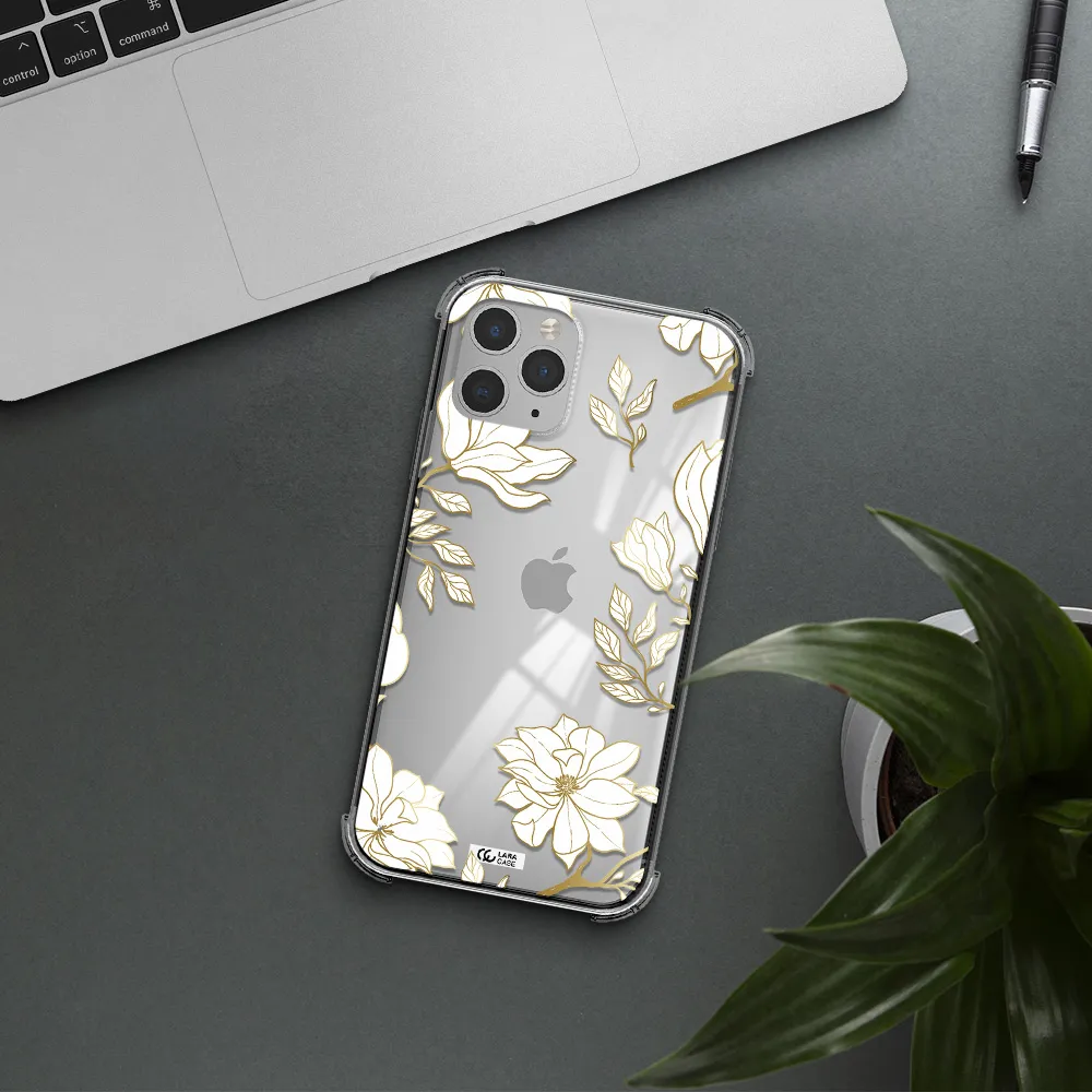 Golden And White Flower Apple iPhone 11 pro max Clear PC Case