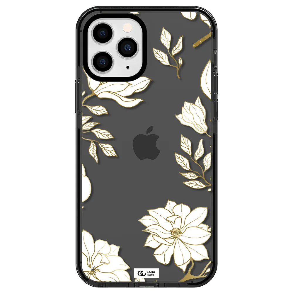 Golden And White Flower Apple iPhone 11 pro max impact Smoke Black Case