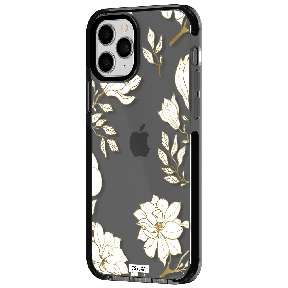 Golden And White Flower Apple iPhone 11 pro max impact Smoke Black Case