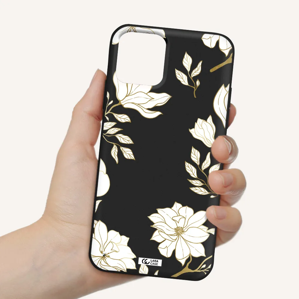 Golden And White Flower Apple iPhone 11 pro Silicone black Case