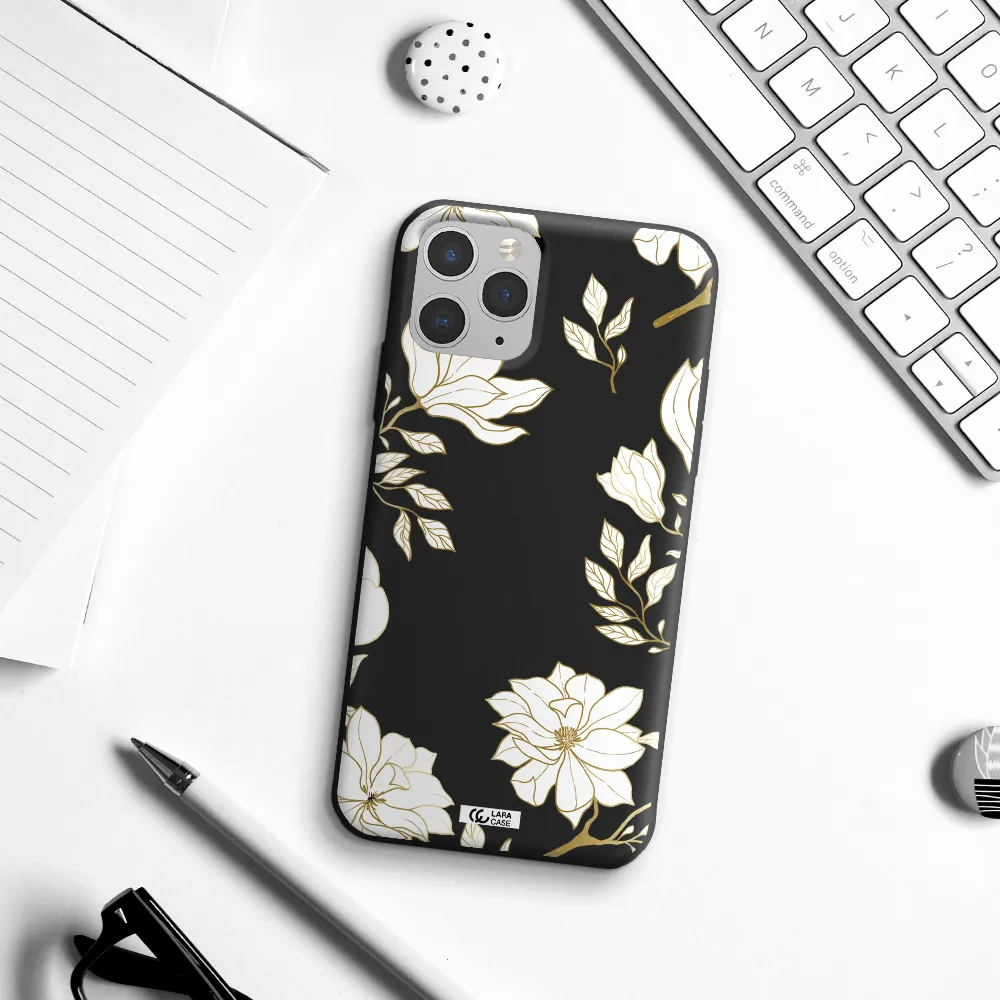 Golden And White Flower Apple iPhone 11 pro Silicone black Case