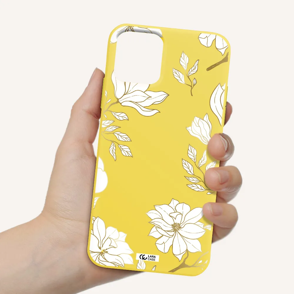 Golden And White Flower Apple iPhone 11 pro Silicone canary yellow Case