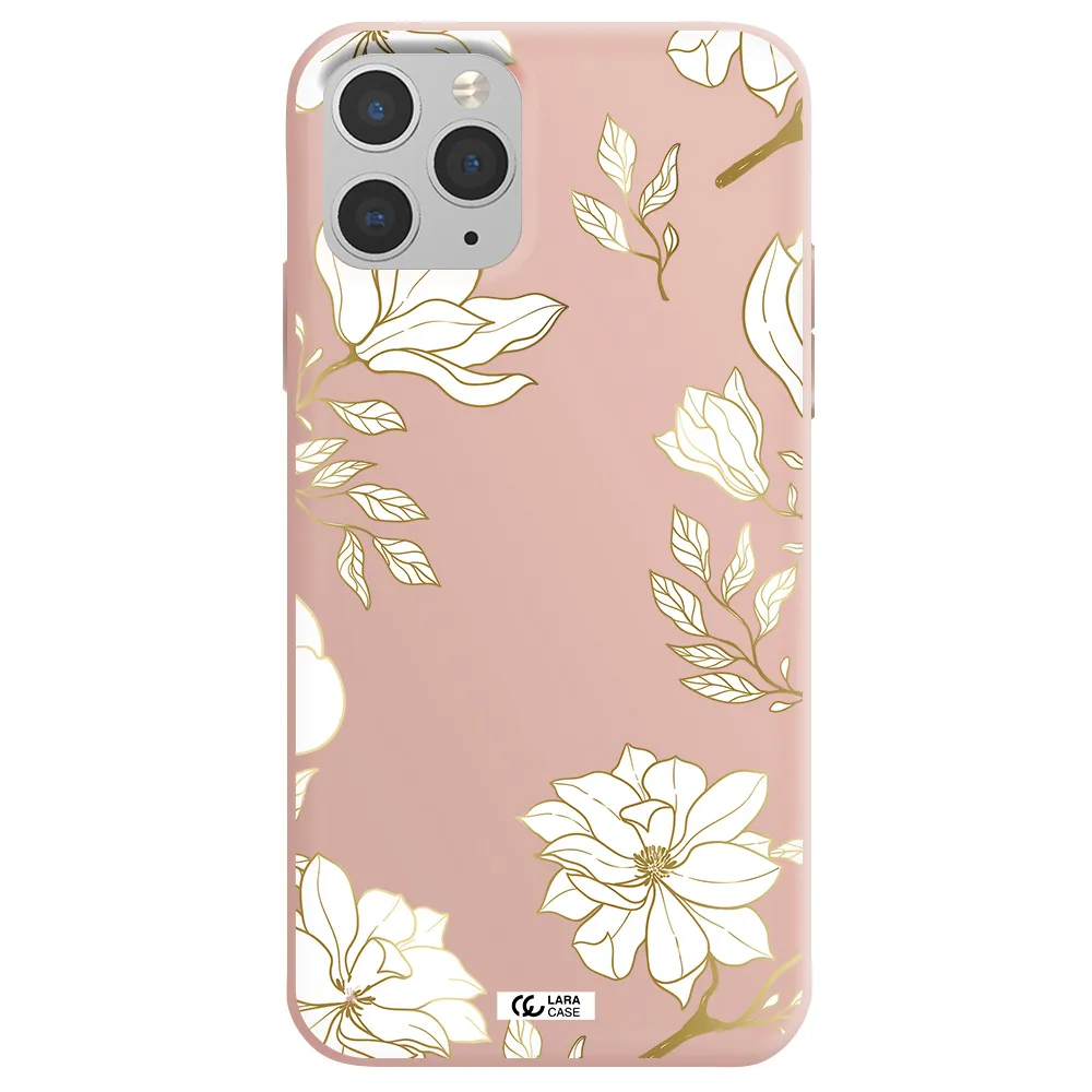 Golden And White Flower Apple iPhone 11 pro Silicone pastel pink Case