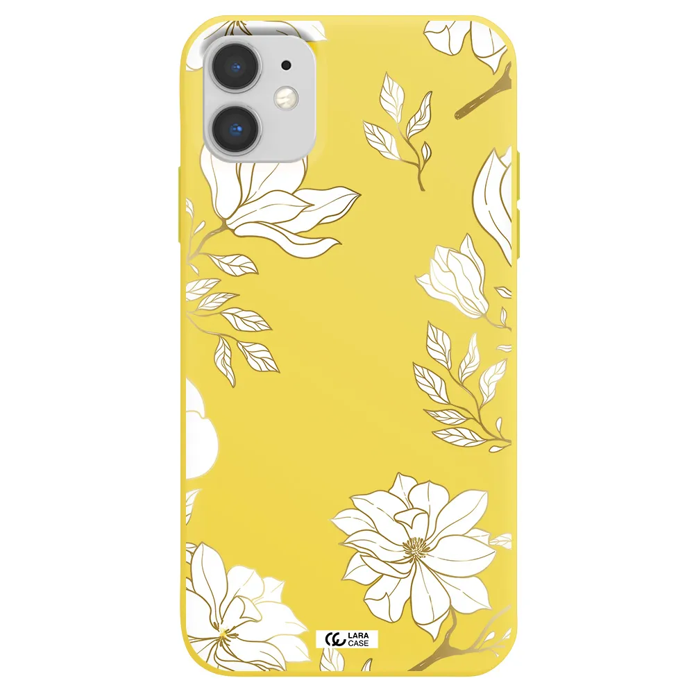 Golden And White Flower Apple iPhone 11 Silicone canary yellow Case