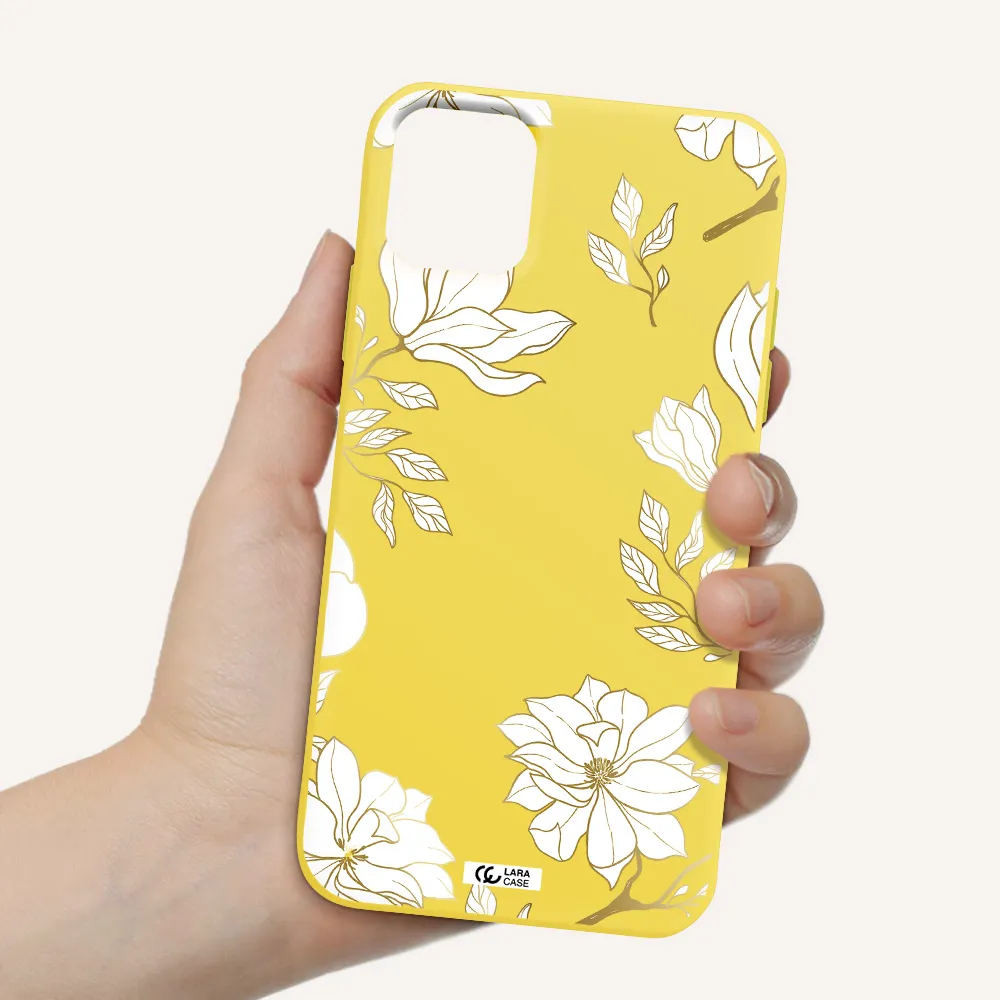 Golden And White Flower Apple iPhone 11 Silicone canary yellow Case