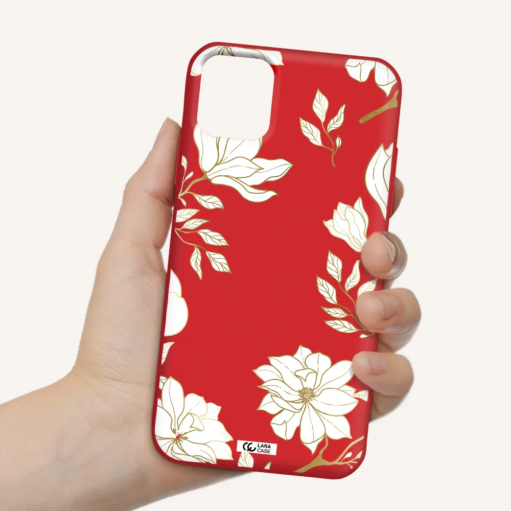 Golden And White Flower Apple iPhone 11 Silicone Imperial Red Case