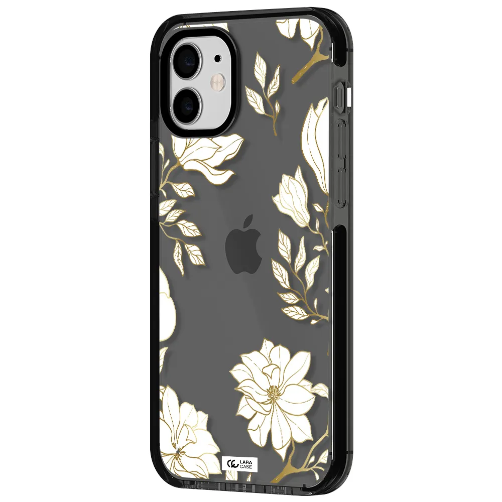 Golden And White Flower Apple iPhone 12 impact Smoke Black Case