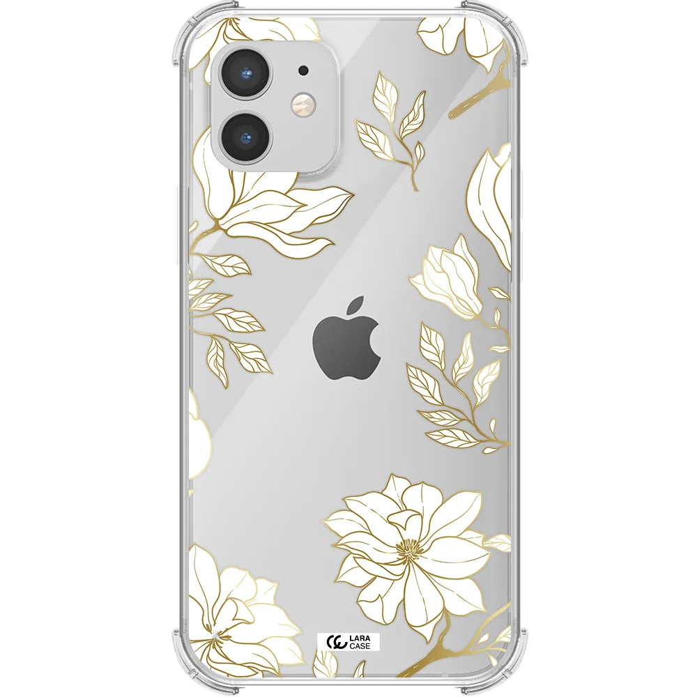 Golden And White Flower Apple iPhone 12 mini Clear PC Case