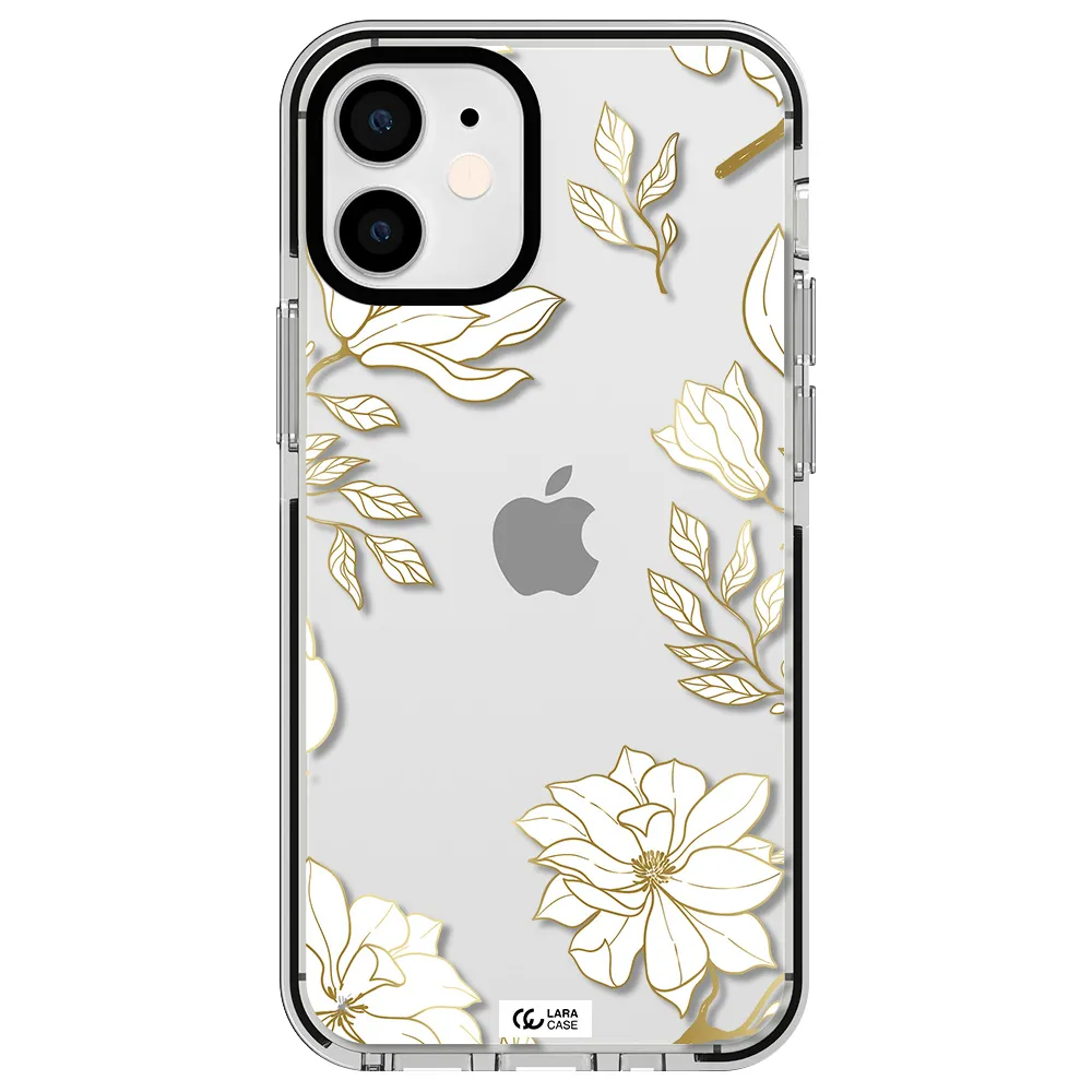 Golden And White Flower Apple iPhone 12 mini impact black border Case