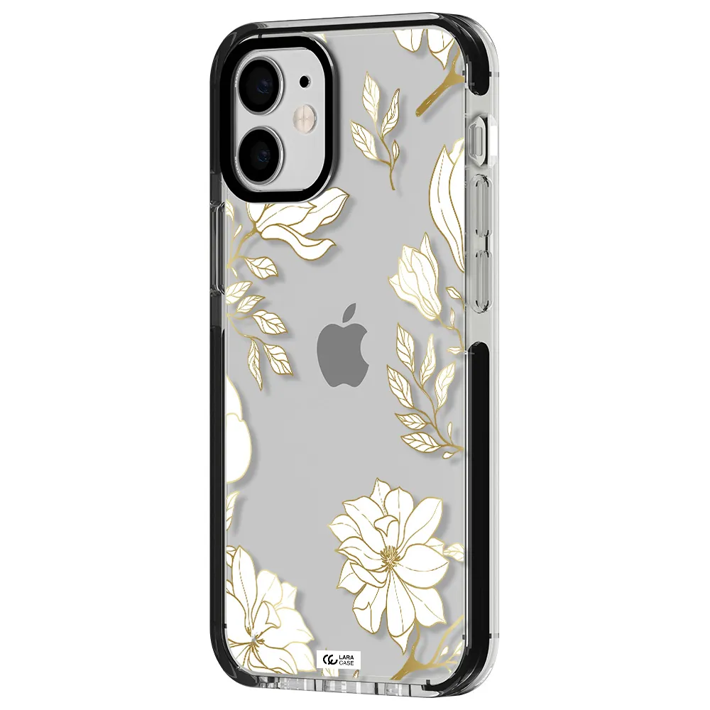 Golden And White Flower Apple iPhone 12 mini impact black border Case