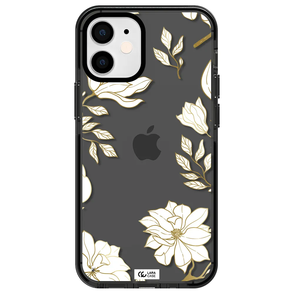 Golden And White Flower Apple iPhone 12 mini impact Smoke Black Case