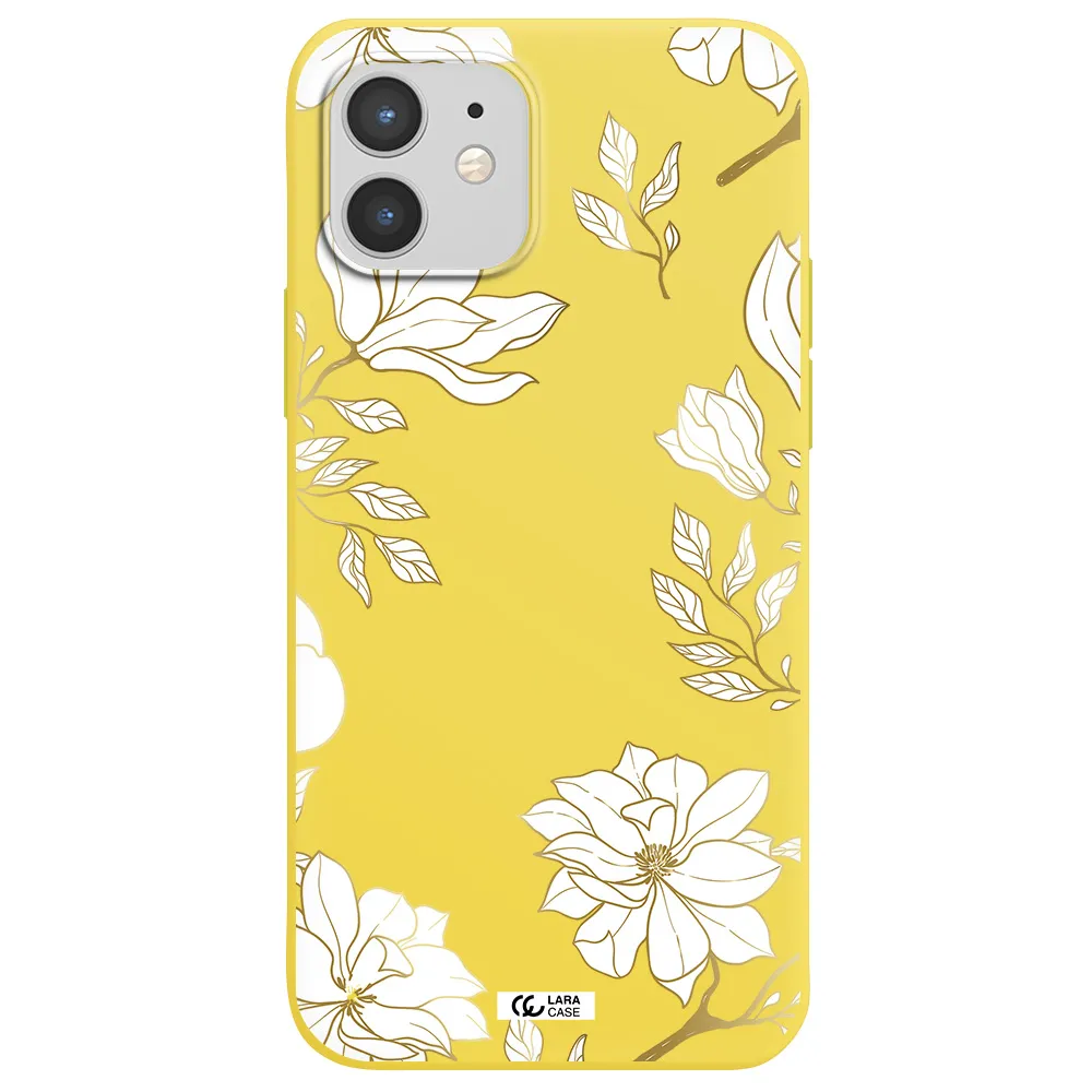 Golden And White Flower Apple iPhone 12 mini Silicone canary yellow Case