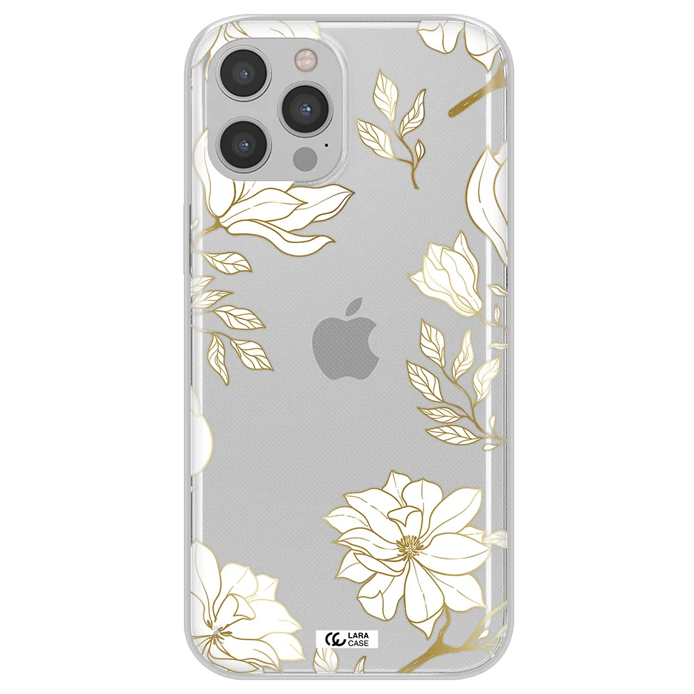 Golden And White Flower Apple iPhone 12 pro Clear TPU Case