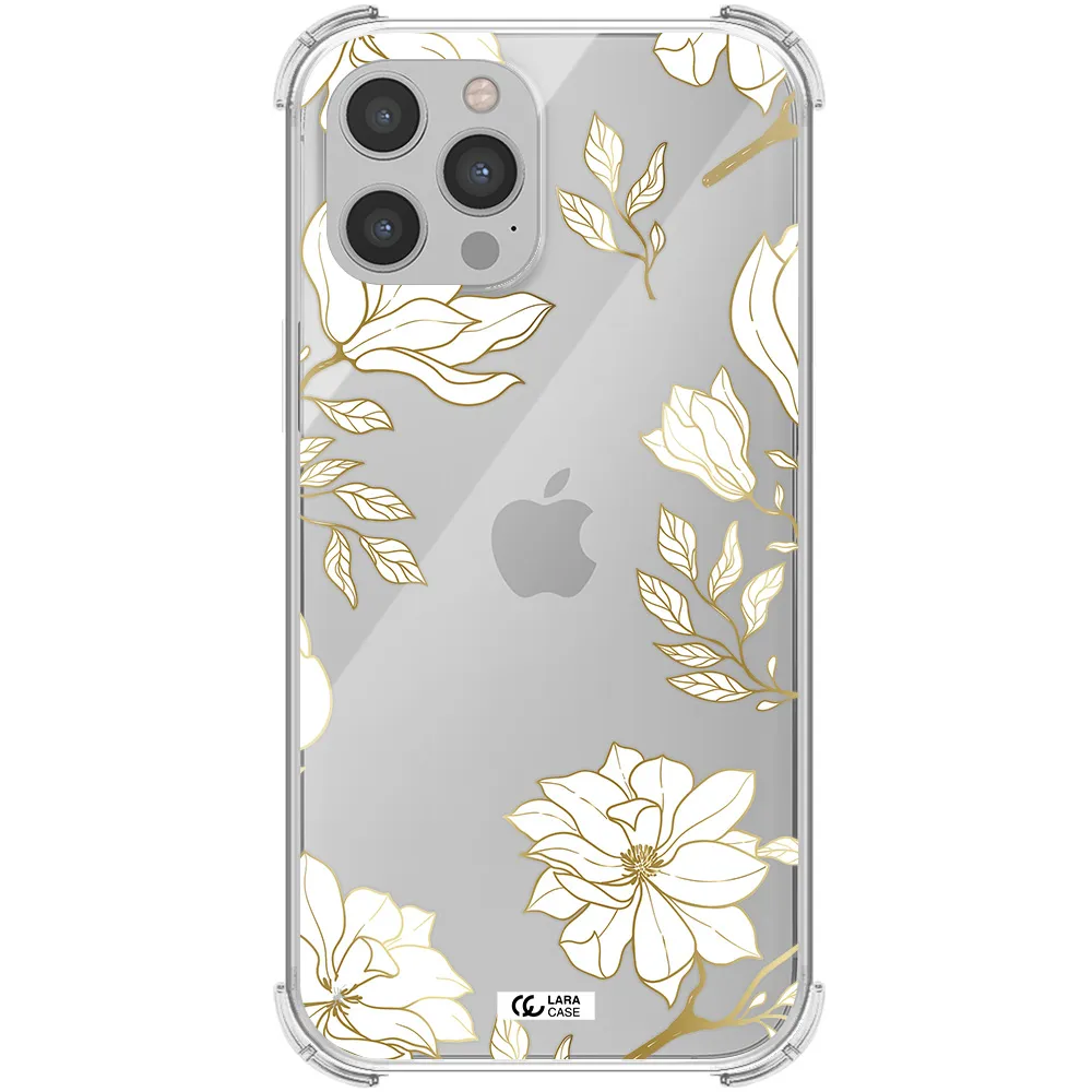 Golden And White Flower Apple iPhone 12 pro max Clear PC Case