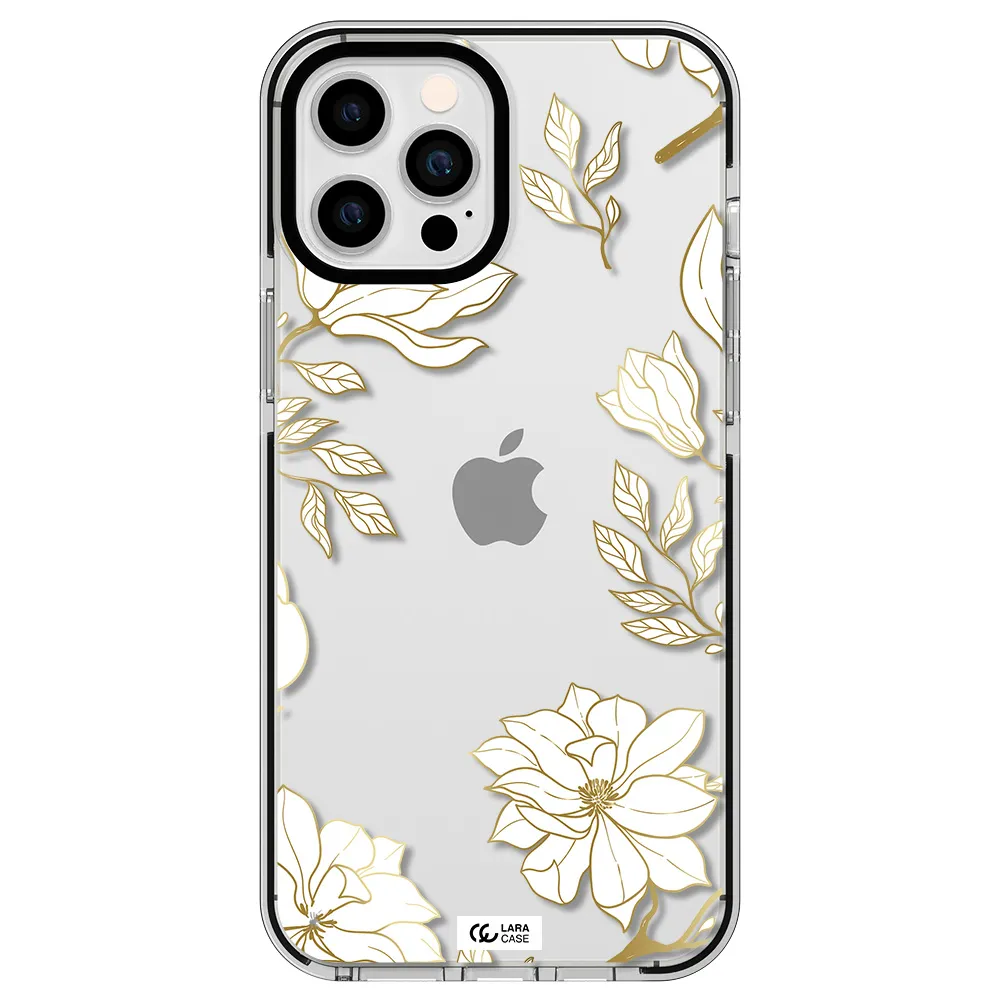 Golden And White Flower Apple iPhone 12 pro max impact black border Case