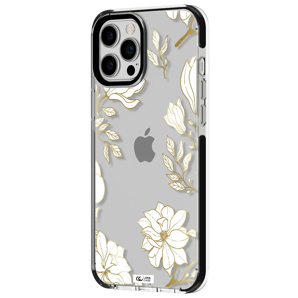 Golden And White Flower Apple iPhone 12 pro max impact black border Case