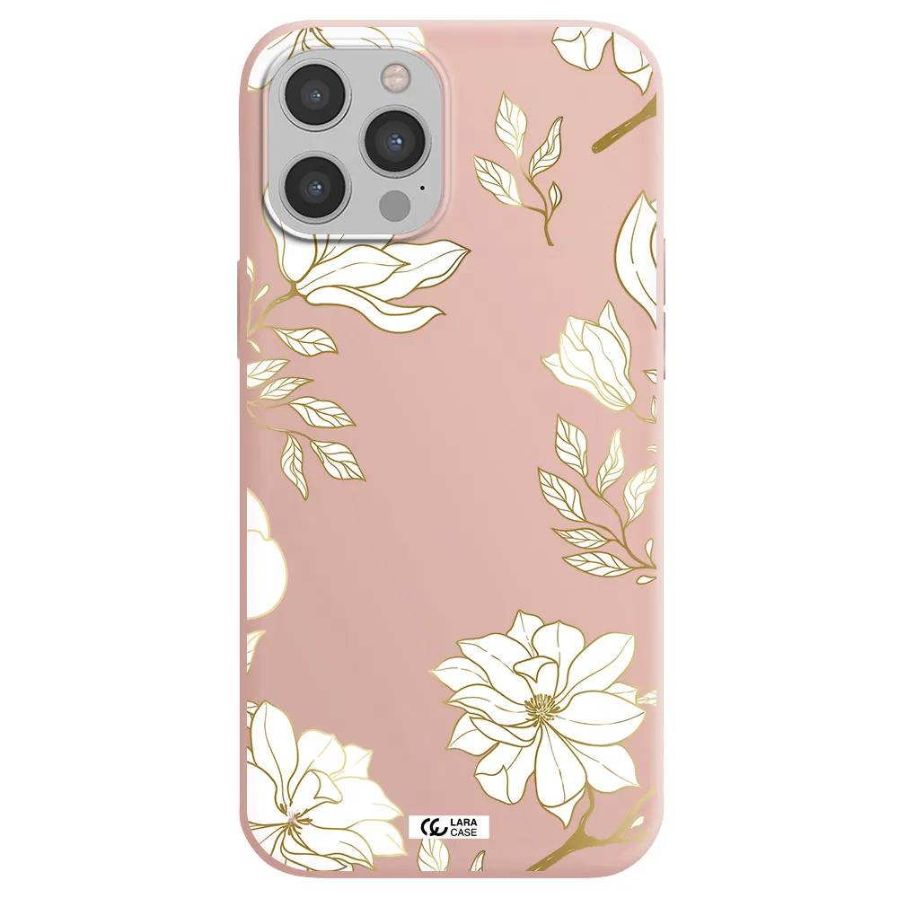 Golden And White Flower Apple iPhone 12 pro max Silicone pastel pink Case