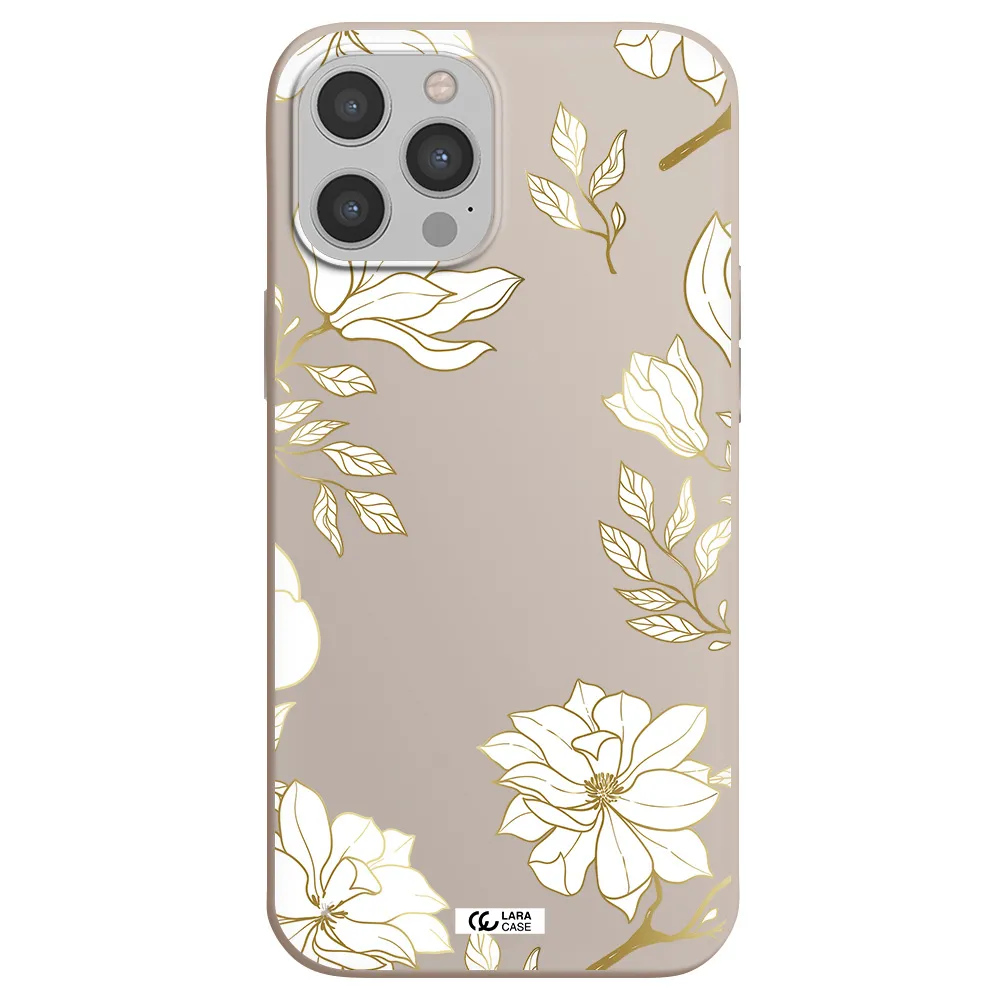 Golden And White Flower Apple iPhone 12 pro max Silicone Stone Case