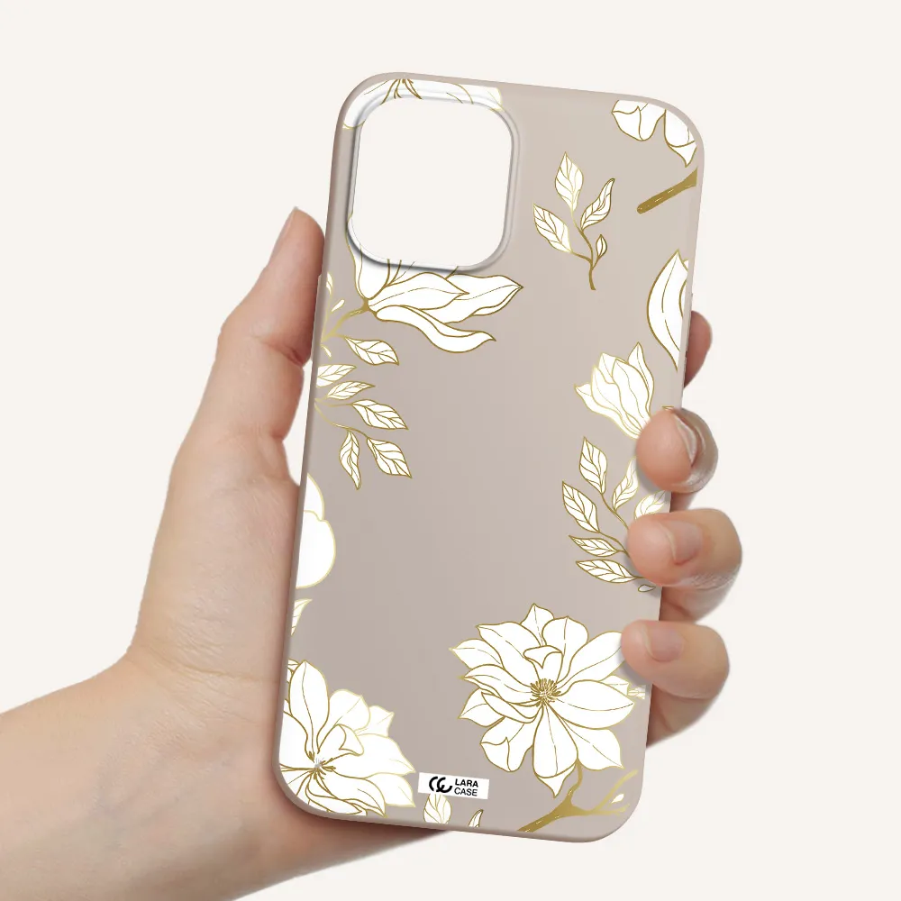 Golden And White Flower Apple iPhone 12 pro max Silicone Stone Case